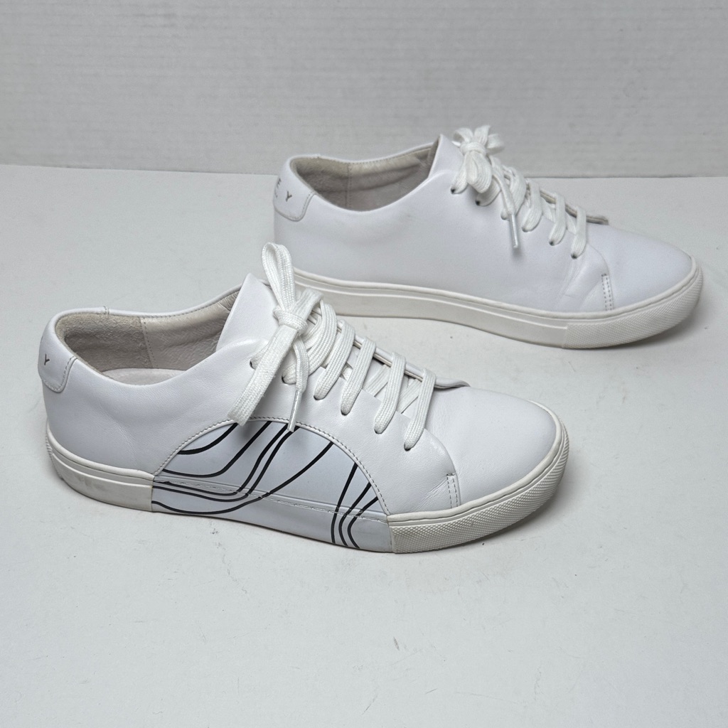They New York Circle Low Akaishi White Leather Sneakers Black Accent Handmade 36